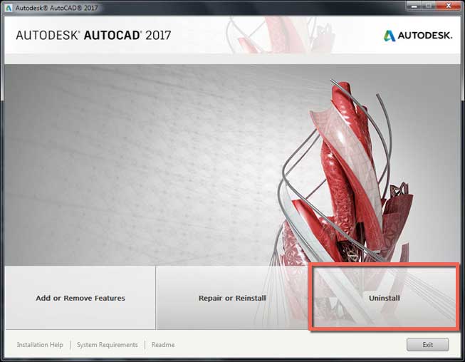 gỡ cài đặt autocad trong windows