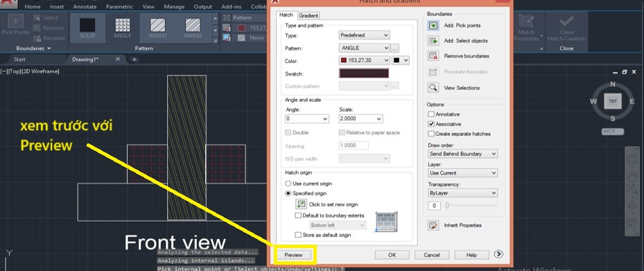 Cài đặt nâng cao và xem trước Hatch AutoCAD