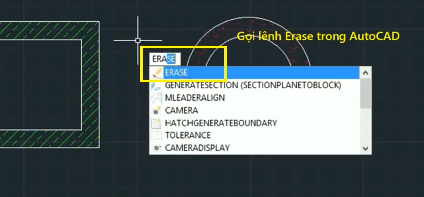 Gọi lệnh xóa trong AutoCAD