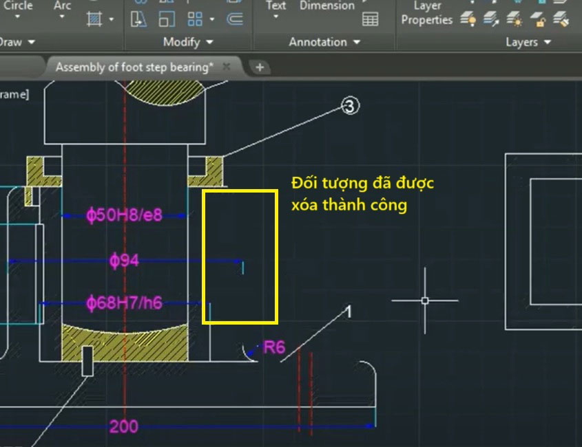 Lệnh Erase trong CAD: đối tượng đã được xóa