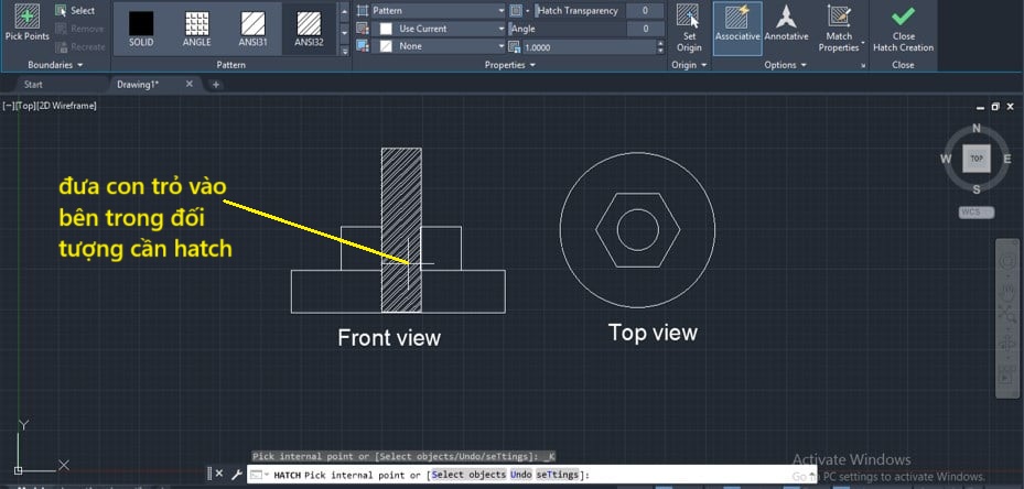 Chọn vùng hatch cad bằng pick points