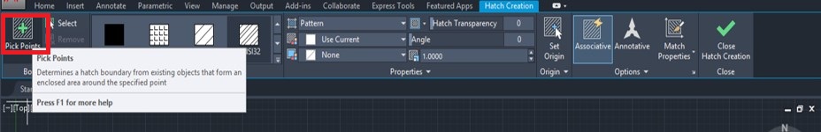 Chọn vùng hatch autocad bằng pick points
