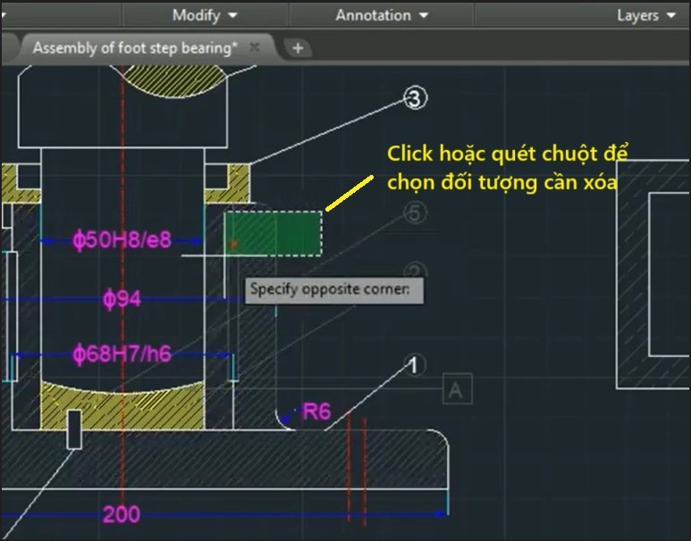 Lệnh xóa trong CAD: chọn đối tượng cần xóa