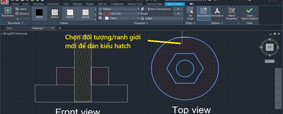 Sao chép và áp dụng Hatch AutoCAD