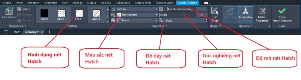 Tùy chỉnh thuộc tính Hatch AutoCAD