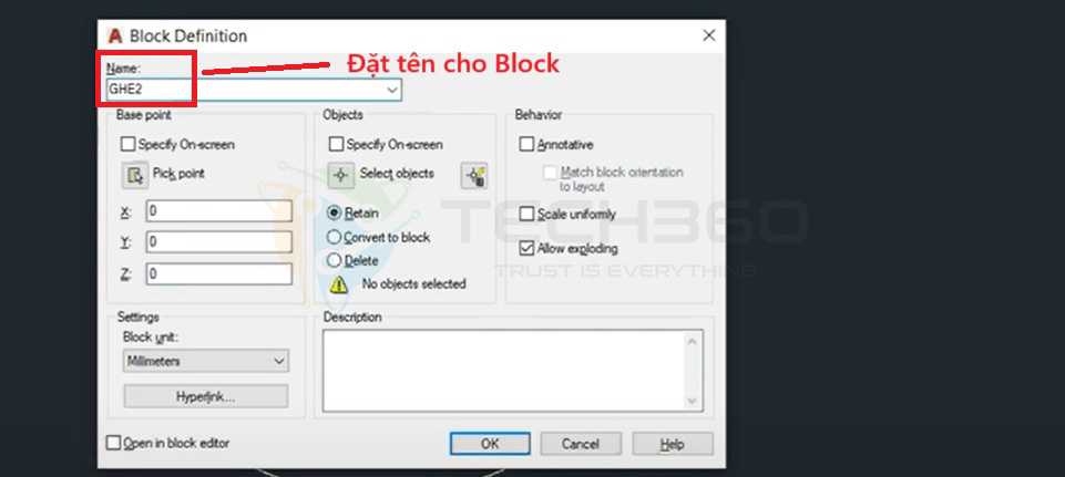 cách tạo block trong cad - đặt tên cho block
