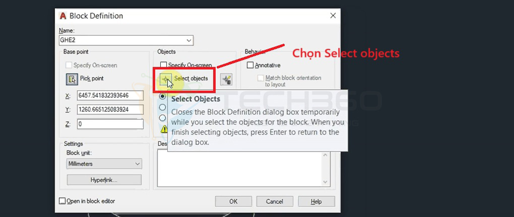 lệnh đóng khối trong cad - chọn Select Objects