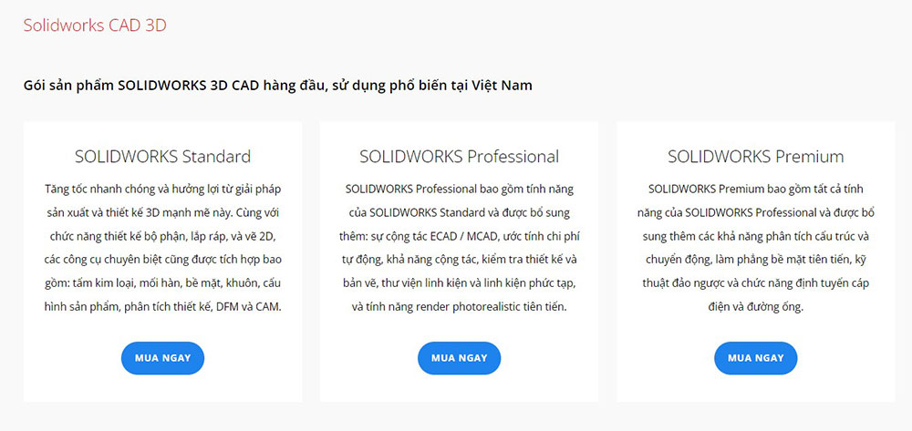 So sánh Creo và SolidWorks: các gói phần mềm SolidWorks
