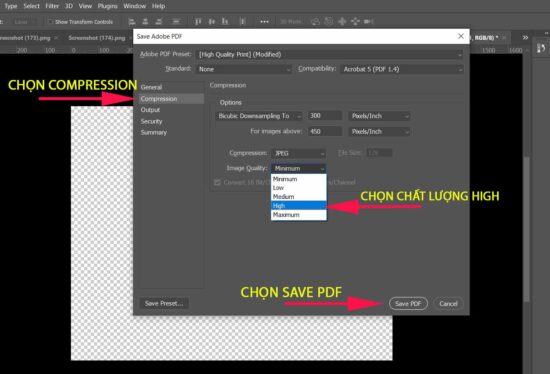 Giảm dung lượng khi xuất file PDF trong Photoshop