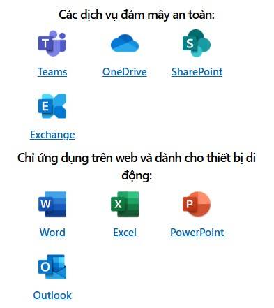 Các ứng dụng có trong Microsoft 365 Business Basic
