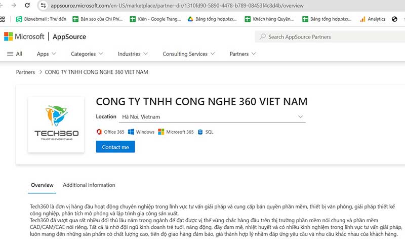Thông tin Tech360 Việt Nam là đại lý ủy quyền trên Website Microsoft