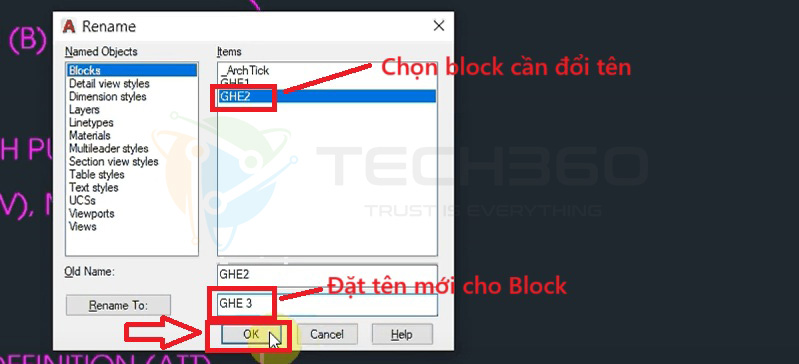 Sửa tên Block trong CAD;