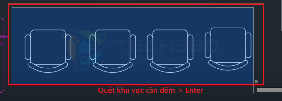 Đếm Block trong CAD: quét chọn vùng cần đếm;