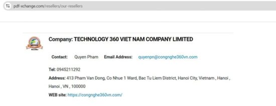 Chứng nhận Tech360 Việt Nam là đại lý ủy quyền phần mềm PDF Exchange
