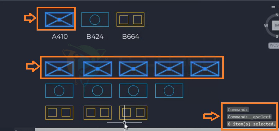 Số lượng Block A410 trong Layer 001 abc sẽ hiển thị trên cửa sổ lệnh
