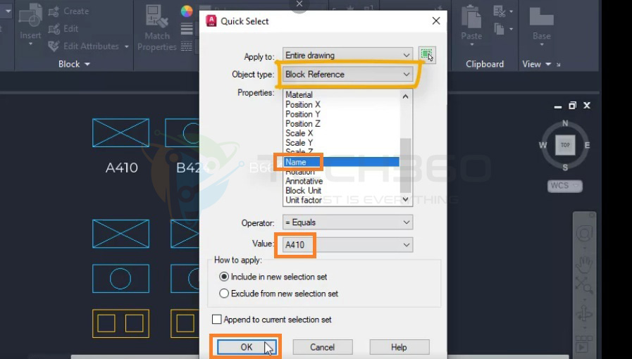 Đếm Block trong CAD với lệnh Qselect