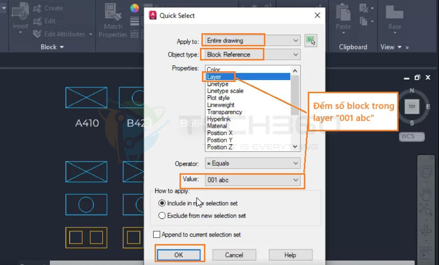 Đếm số block trong 1 layer với Qselect