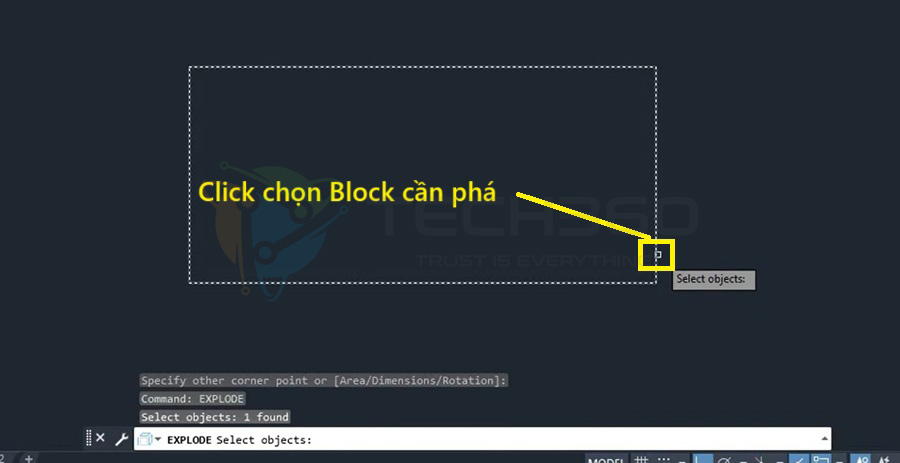 Lệnh phá block trong CAD: chọn block cần phá