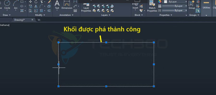 Cách phá block trong CAD: nhấn Enter và xem kết quả