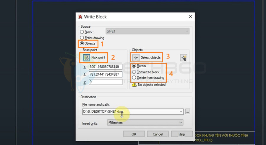 Dùng lệnh Wblock trong CAD với tùy chọn Select Objects