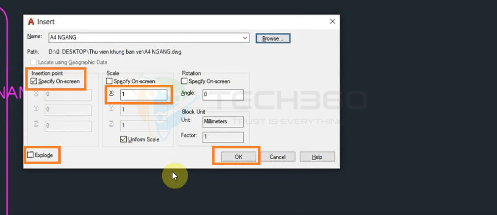 Các tùy chọn Insert