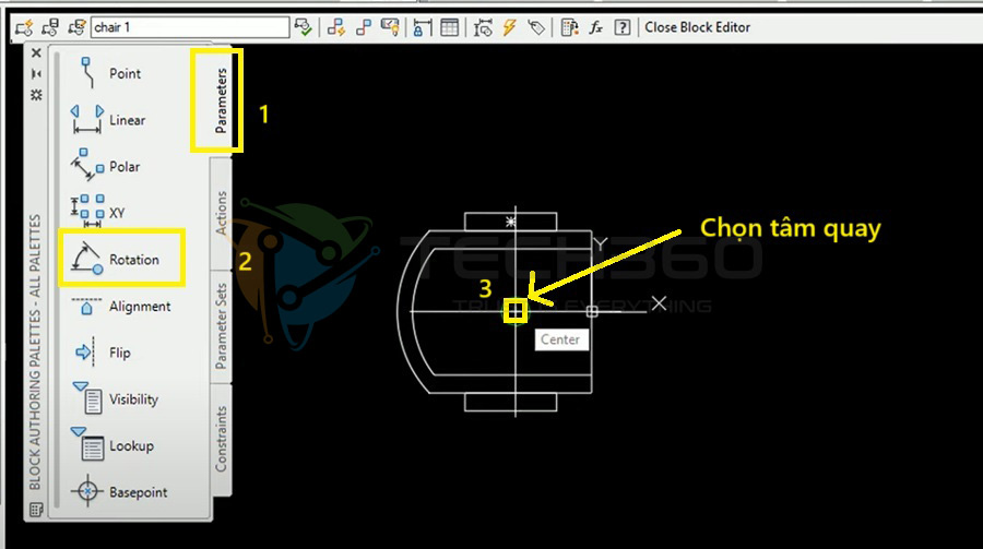 Tạo block động trong CAD với biến Rotate