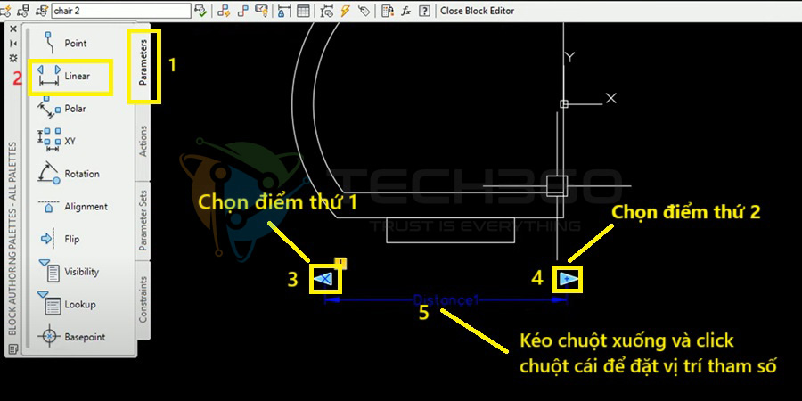 Tạo block động trong CAD với tham số Linear
