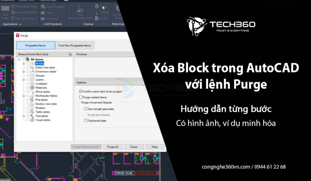 Cách xóa Block trong AutoCAD với lệnh Purge