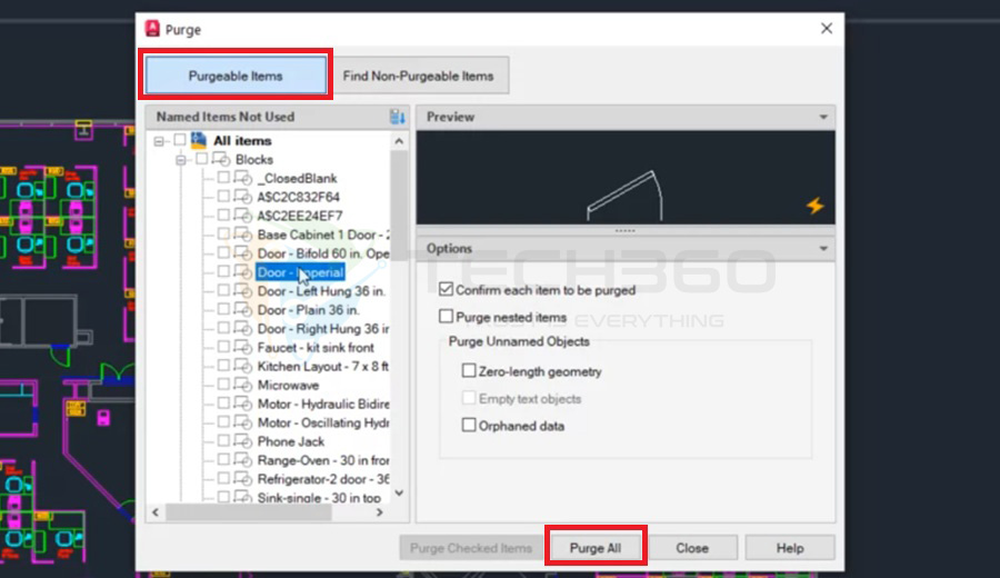 Xóa Block với Purge All